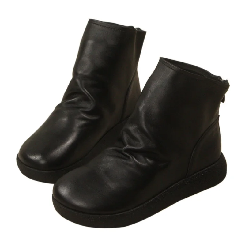 

Soft Comfortable Thick Sole Leisure Women's Boots Autumn Winter Genuine Leather Zipper Literature And Art Vintage Short Boots