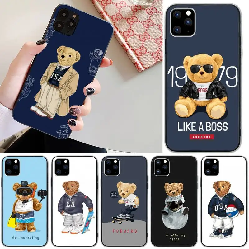 

Cute Cartoon Teddy Bear Phone Case For Iphone 11 12 13 Pro Max 5s 6s 7 8 Plus X Xr Xs Max Se 2020 13 Mini Case Cover