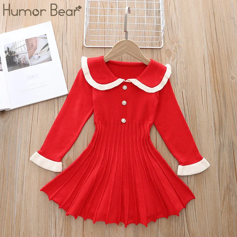 

Humor Bear Children's Knitted Foreign Style Cute and Fashionable Girl's Long Sleeved Dress Vestidos Casual Outfit 2-6Y