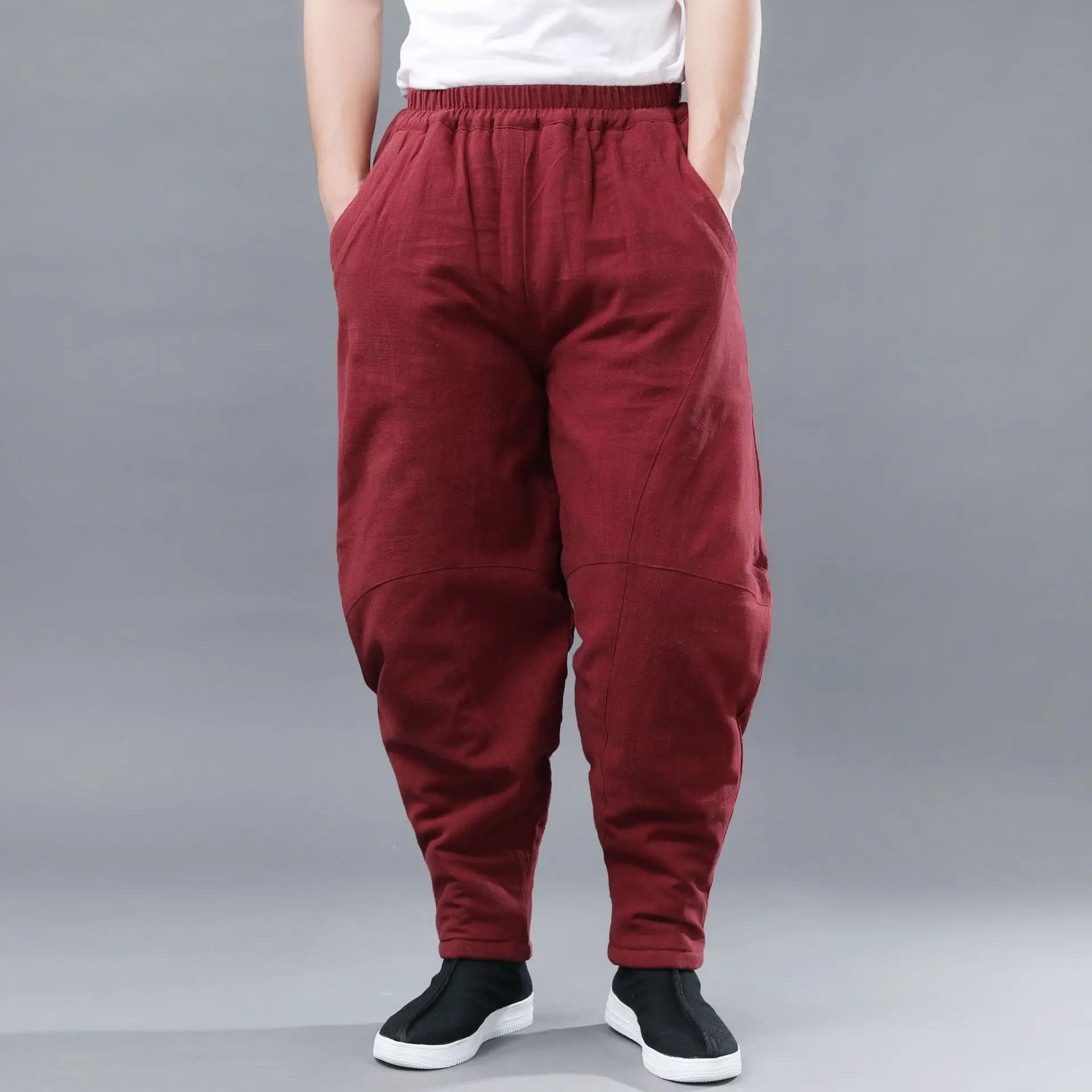 

Winter Thickness Fleece Men Yoga Tai Chi Pant Thermal Linen Loose Sweatpants Running Jogger Fitness Workout Casual Pant Trousers