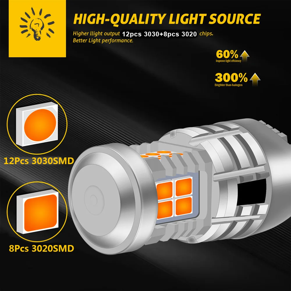 2 шт. T20 WY21W светодиодный CANBUS янтарный без гипервспышки 7440 W21W светодиодная лампа