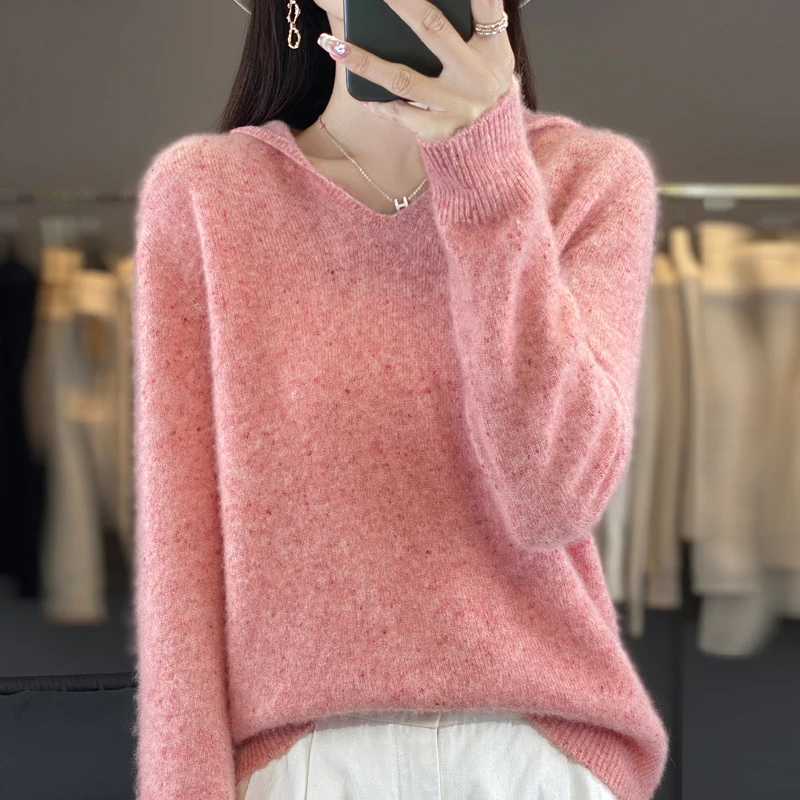 Новинка Осень-зима 100% Женская одежда из мериносовой шерсти пуловер с капюшоном