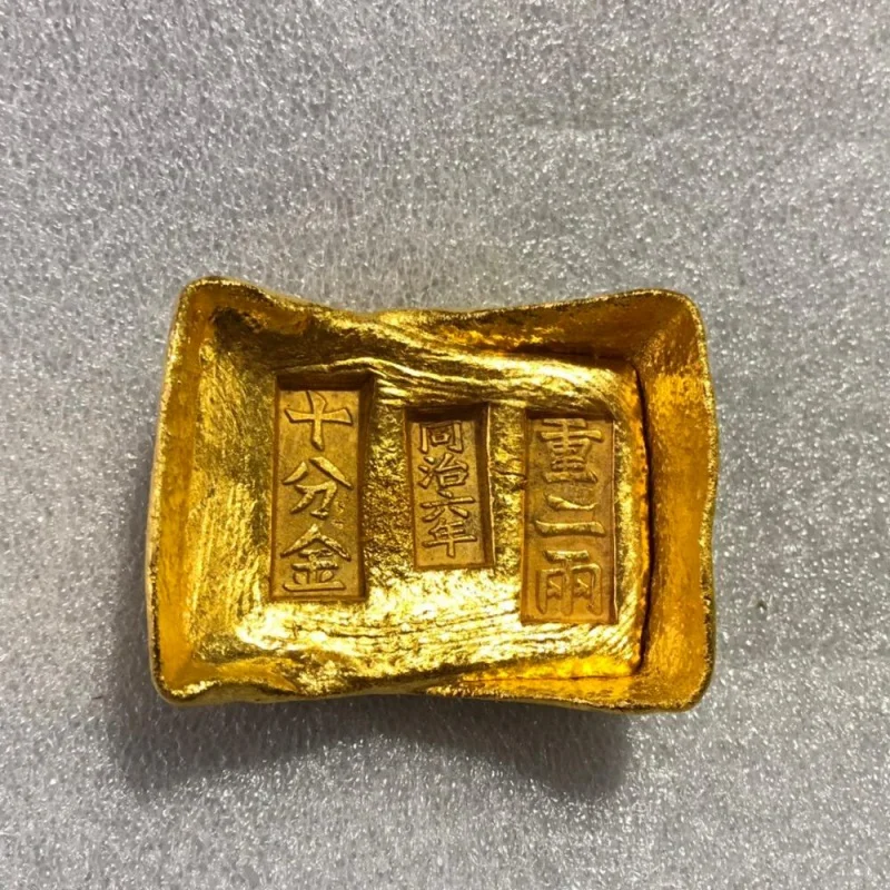 

china antique Collection rotundity golden bar gold bullion ingot Family decoration metal handicraft