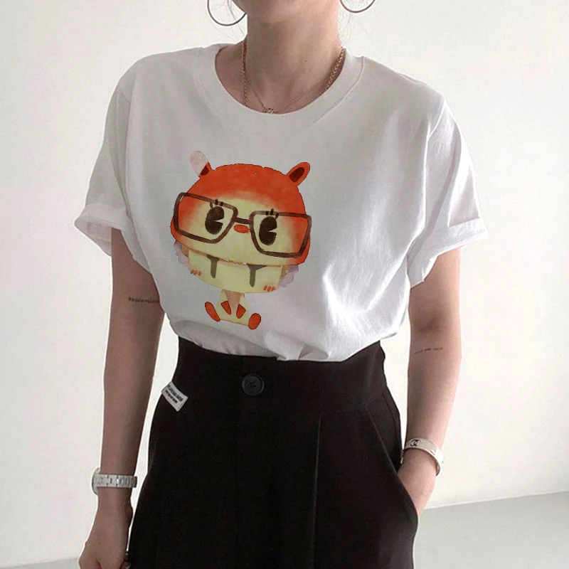 

Забавная белая женская футболка в стиле Харадзюку с коротким рукавом и изображением белки в стиле 90-х с героями мультфильмов, Повседневная Женская милая летняя футболка