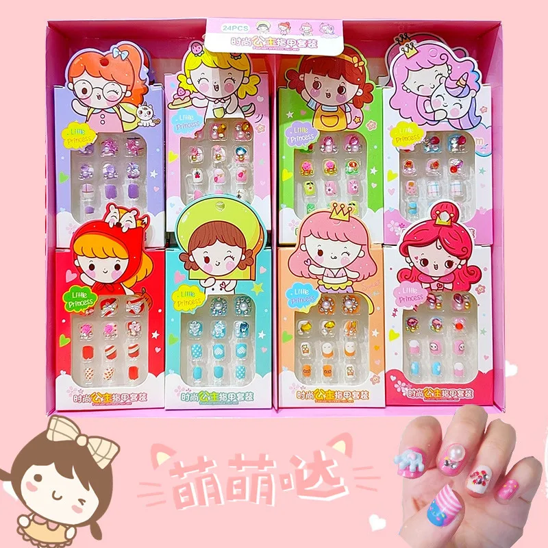 

12Pcs/Set Candy Princess Kids Nail Art Tips Full Cover Girls Cartoon Adhesive False Nail Press On Nails Manicure Tips Decor BV#2