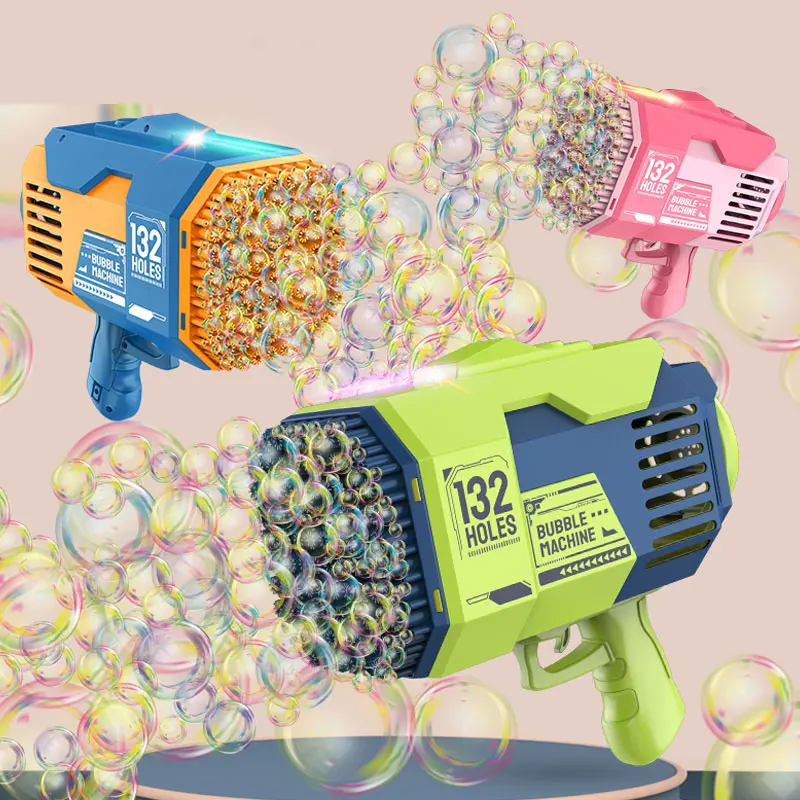 

Bubble Gun Rocket 132 Holes Electric Soap Bubbles Machine Gun Shape Automatic Blower With Light Toys For Kids Children‘s Gift