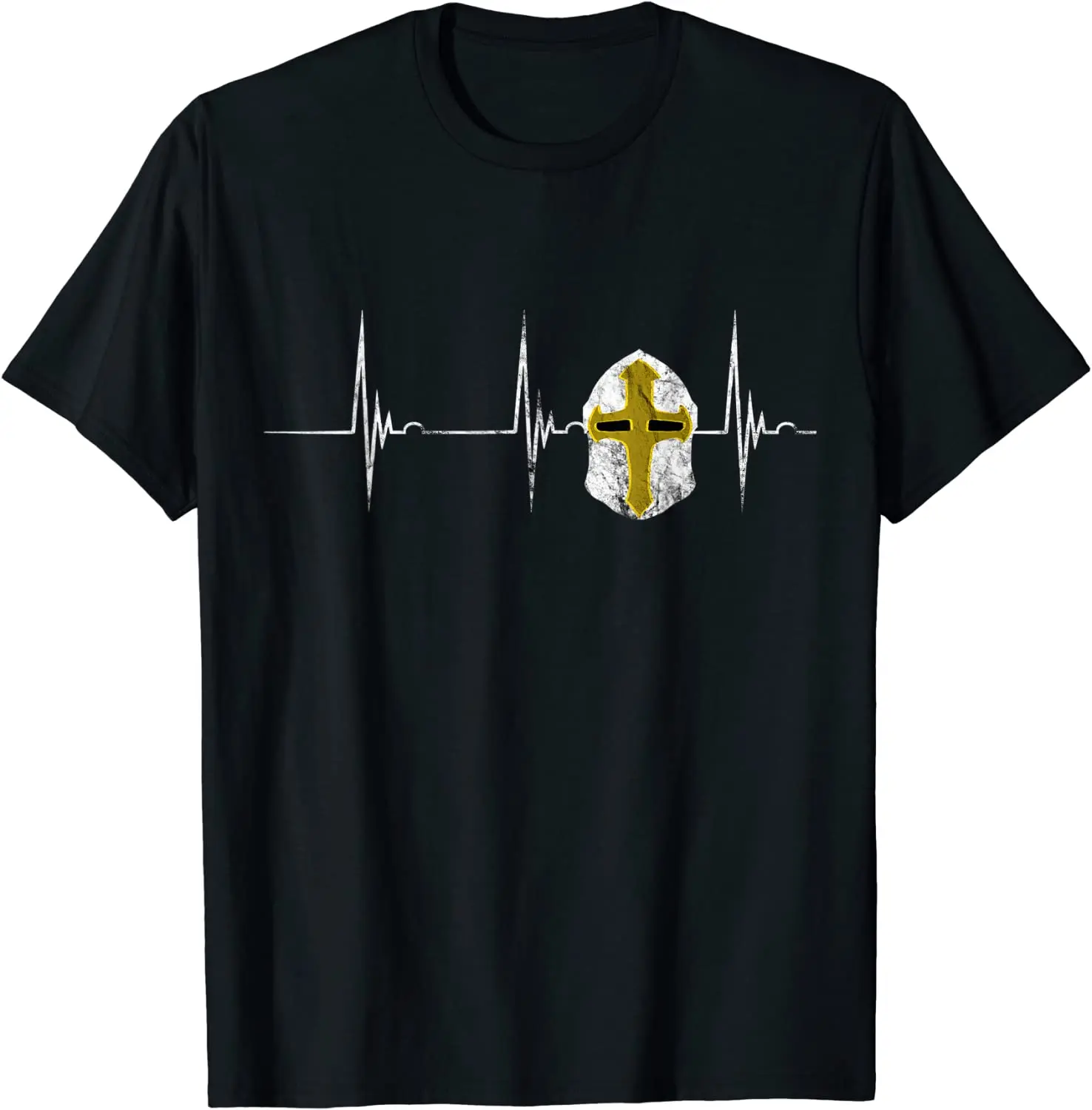 

Crusader Knights Templar Helmet Heartbeat EKG Pulse Warrior T-Shirt New 100% Cotton Short Sleeve O-Neck T-shirt Casual Mens Top