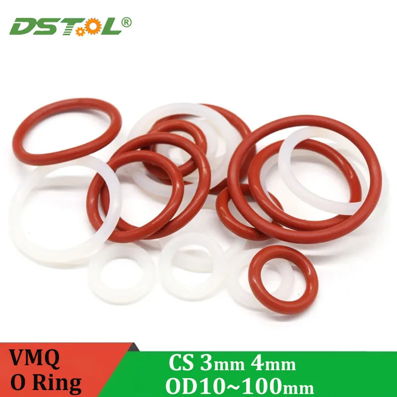 

Red/White Silicone O-Ring Food Grade Ring Washer Gaskets OD 10-100mm CS 3mm 4mm -35℃~200℃ Waterproof Insulated Anti-Deformation