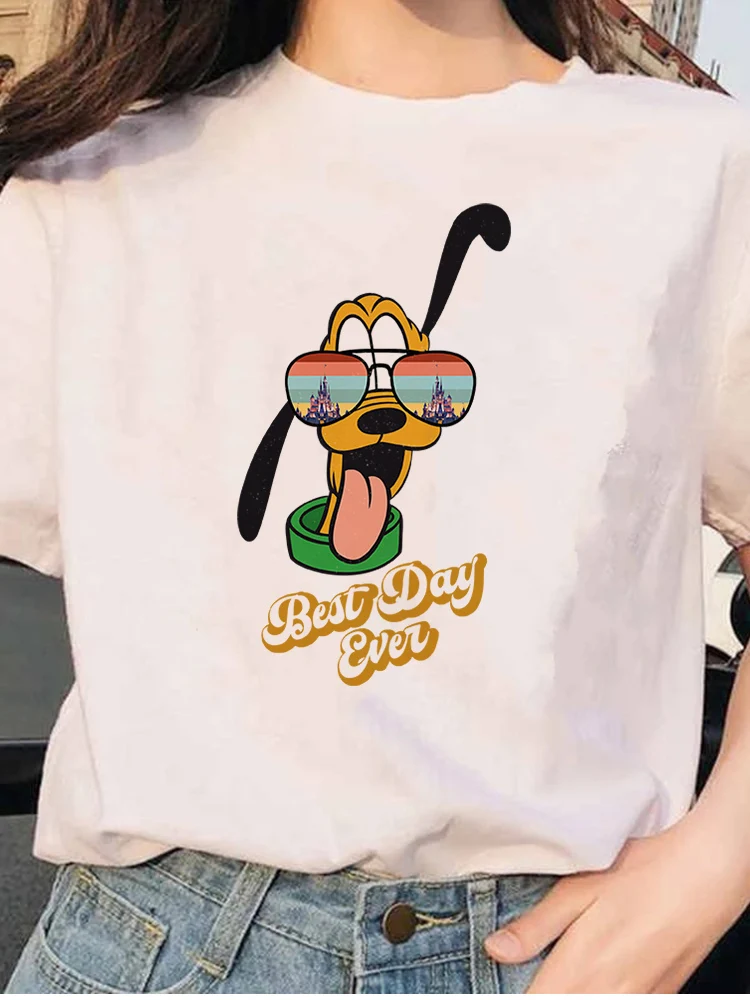 

T Shirt Women Pluto With Sunglasses Disney Casual All-Match Tshirt Trendy Funny Creativity Popular T-Shirt Cartoon Print Street