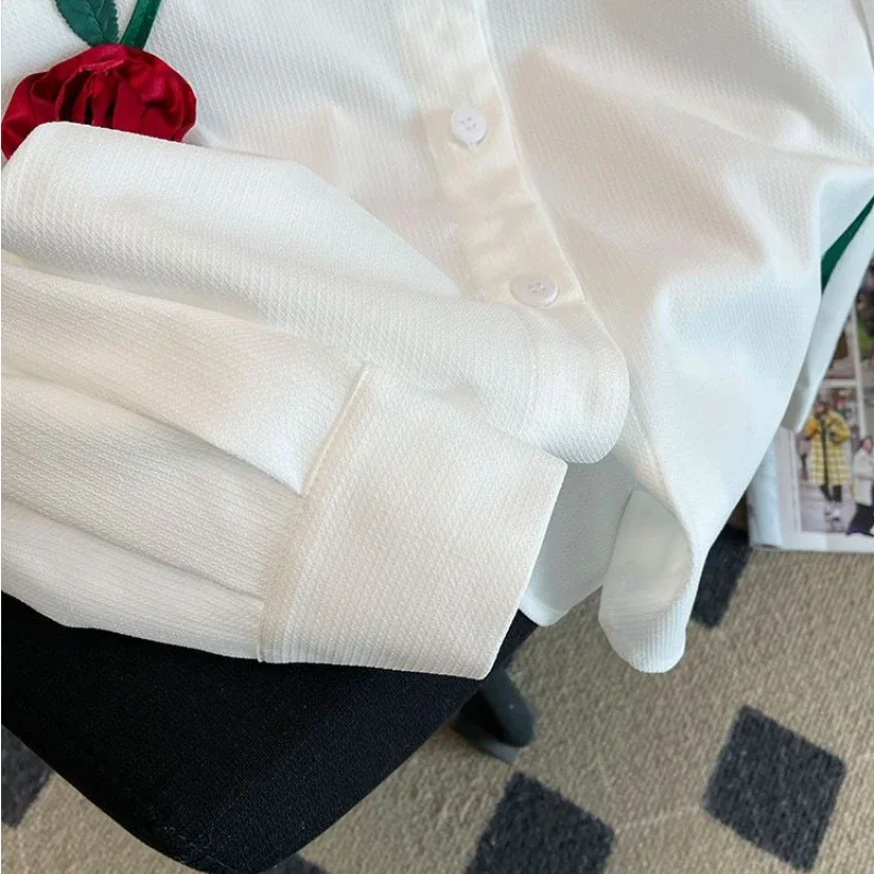 Рубашки женские шикарный дизайн с аппликациями винтажный корейский стиль для