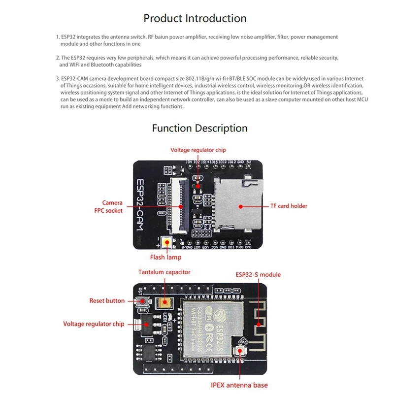 Плата разработки ESP32-CAM + Камера OV2640 Набор загрузчиков WIFI Bluetooth 520 Кбайт 4 М PSRAM
