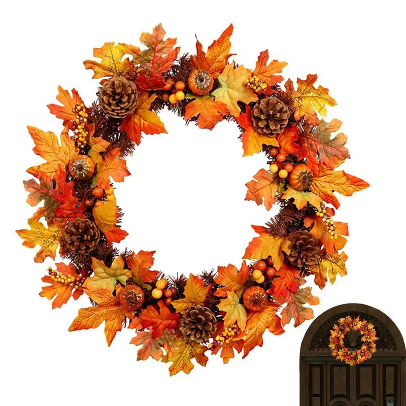 

Fall Wreath Front Door Harvest Decorations Rustic Round Wreaths Wall Hung Outdoor Farmhouse Home Wall Window Festival Wedding