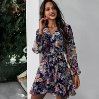 original design new womens clothing 2022 spring and summer v neck long sleeved chiffon print dress female casual street style