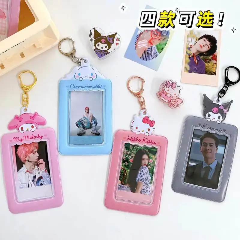 

Mymelody Cinnamoroll Hello Kitty Kuromi Sanrio Plush Kawaii Cartoon Cute Card Holder Photo Pendant Keychain Card Anime Girl Gift