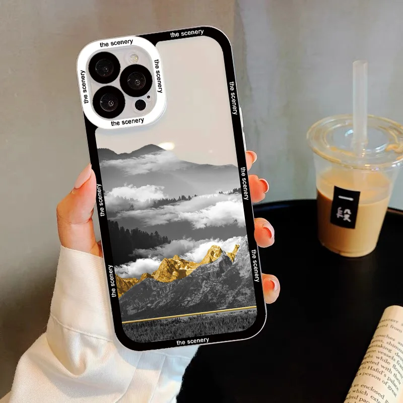 Прозрачный чехол Snow Mountain для iPhone 14 13 12 11 Pro Max XR X XS 7 8 Plus SE Мягкий противоударный