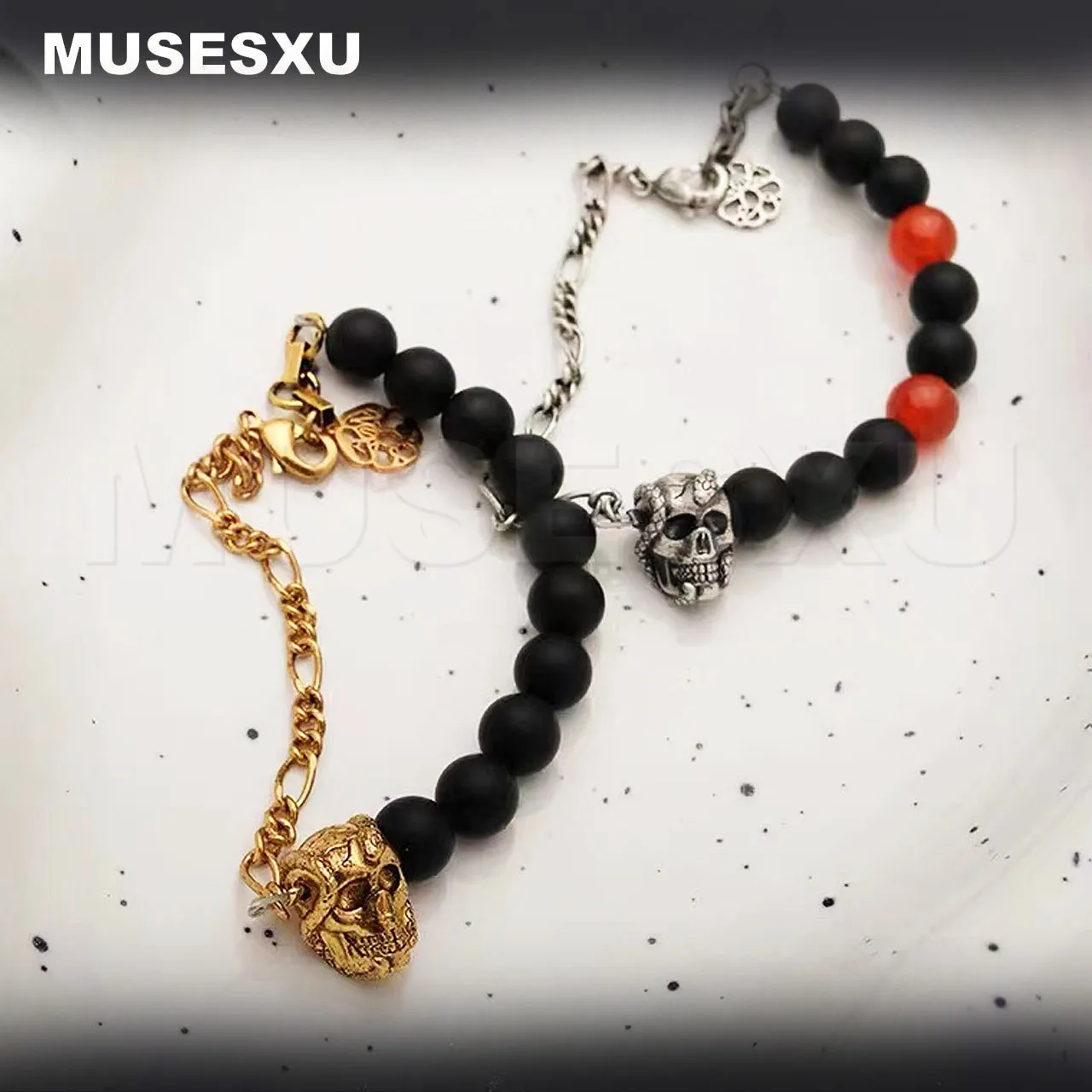 

2022 New Jewelry Luxury Brand Skull Chain & Black Beaded Bracelets For Woman's & Man's Party Gifts