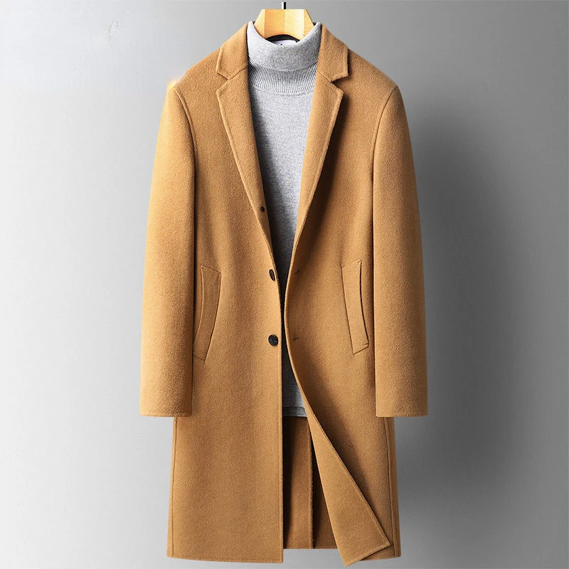 

2022 Autumn Winter Men's Fashion Single-breasted Woolen Jackets Male Warm Wool & Blends Coats Men Solid Color Long Outerwear M12