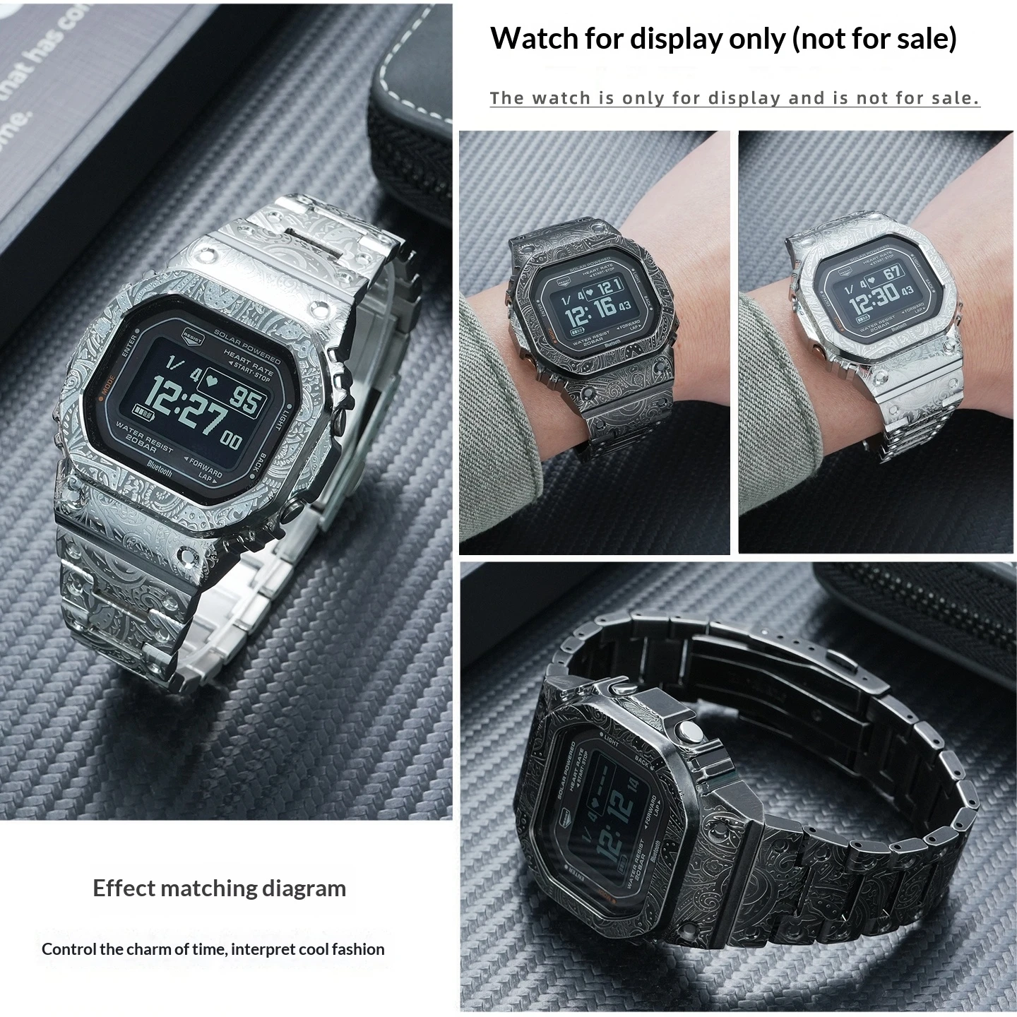 Фото Комплект металлического корпуса и ремешка DWH5600Retro с резным узором для Casio DW-H5600 3516, инструменты для замены безеля, запасные части и аксессуары для часов №1