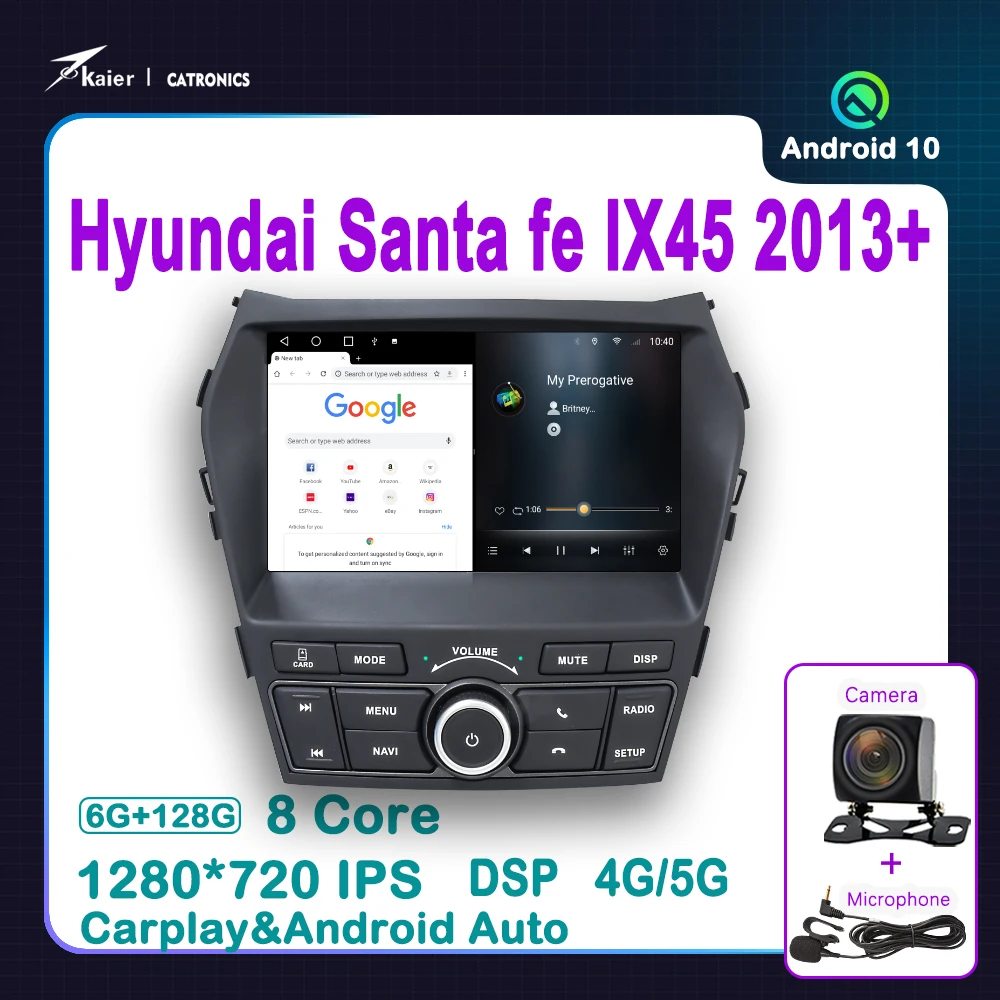 

KAIER Android 10 Octa Core 6+128G for IX45 2013+ Santa Fe Top Level Car DVD Stereo GPS Multimedia AUTO Navigation Radio Video