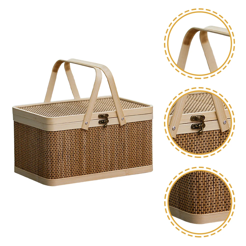 

Natural Woven Picnic Basket Wicker Bread Basket Gift Fruit Storage Basket Picnic Basket Wicker Hamper For Outdoor Picnic Camping