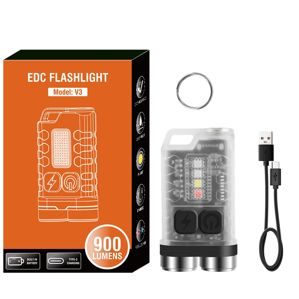 

ZK30 Mini Rechargeable V3 LED Keychain Portable Flashlight Work Light Type-C Torch with Magnet UV Camping Pocket Lantern