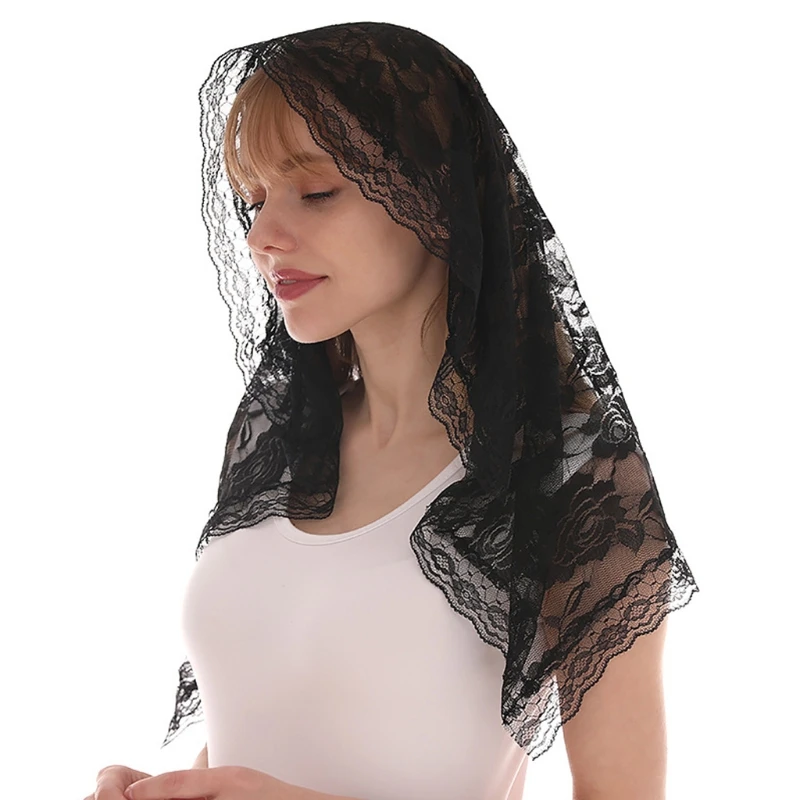 

Lace Shawl Mantilla Veil Lightweight Tassel Scarf Fashion Floral Shawls and Wraps for Women Latin Mass Veil for Bride