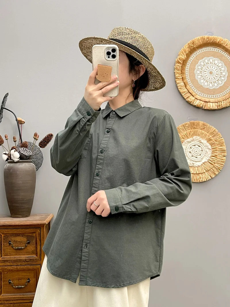 Молодежные блузки из 100% хлопка женские весенние в японском стиле с длинными