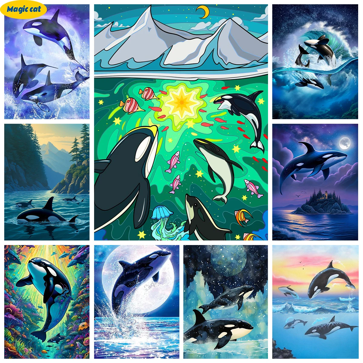 Алмазная 5d-картина киты алмазная вышивка в виде орки искусственная Вышивка