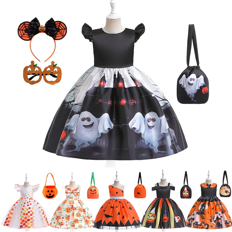 

Детское платье с принтом замка-призрака, с сумкой для конфет