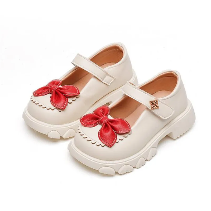 

Girls Leather Princess Shoe Bow Children Loafers Solid Color Kids Flats