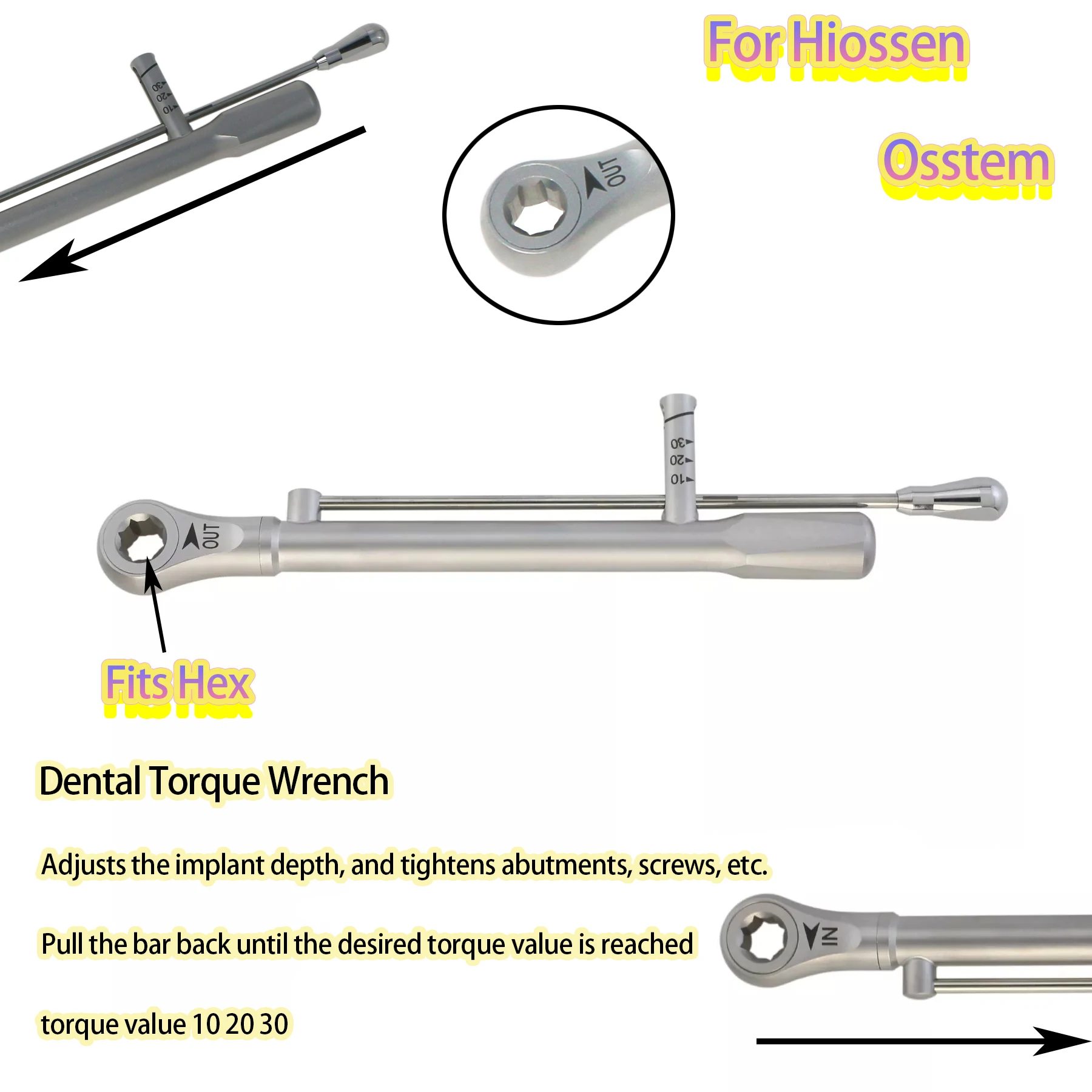Динамометрический ключ для имплантатов протез хирургический стержень Hiossen Osstem 10