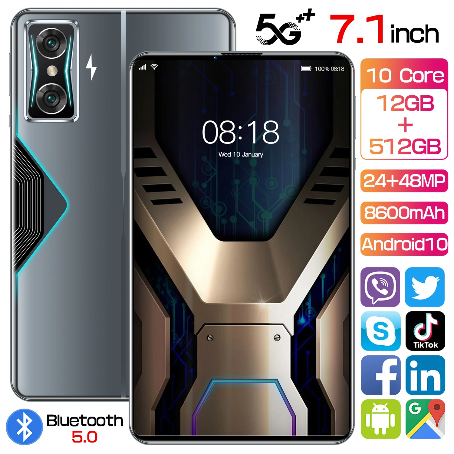 

K50 Tablet Global Version Notebook 12GB 512GB 8600mAh Google Play PC Qualcomm 5G 7.1 Inch Android 10 48MP 10 Core Gaming Laptop