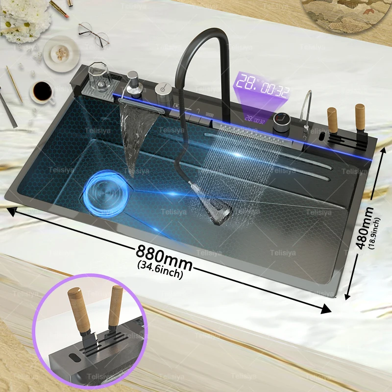 Кухонная мойка из нержавеющей стали с водопадом очень большая одинарная