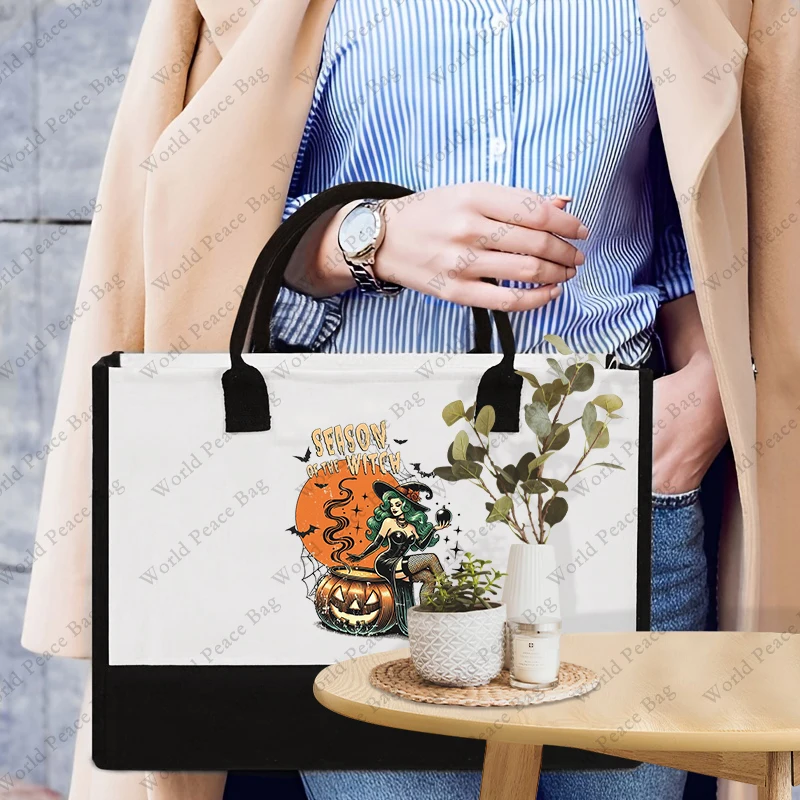 1 шт. Большая Парусиновая пляжная сумка-тоут с принтом ведьмы на Хэллоуин