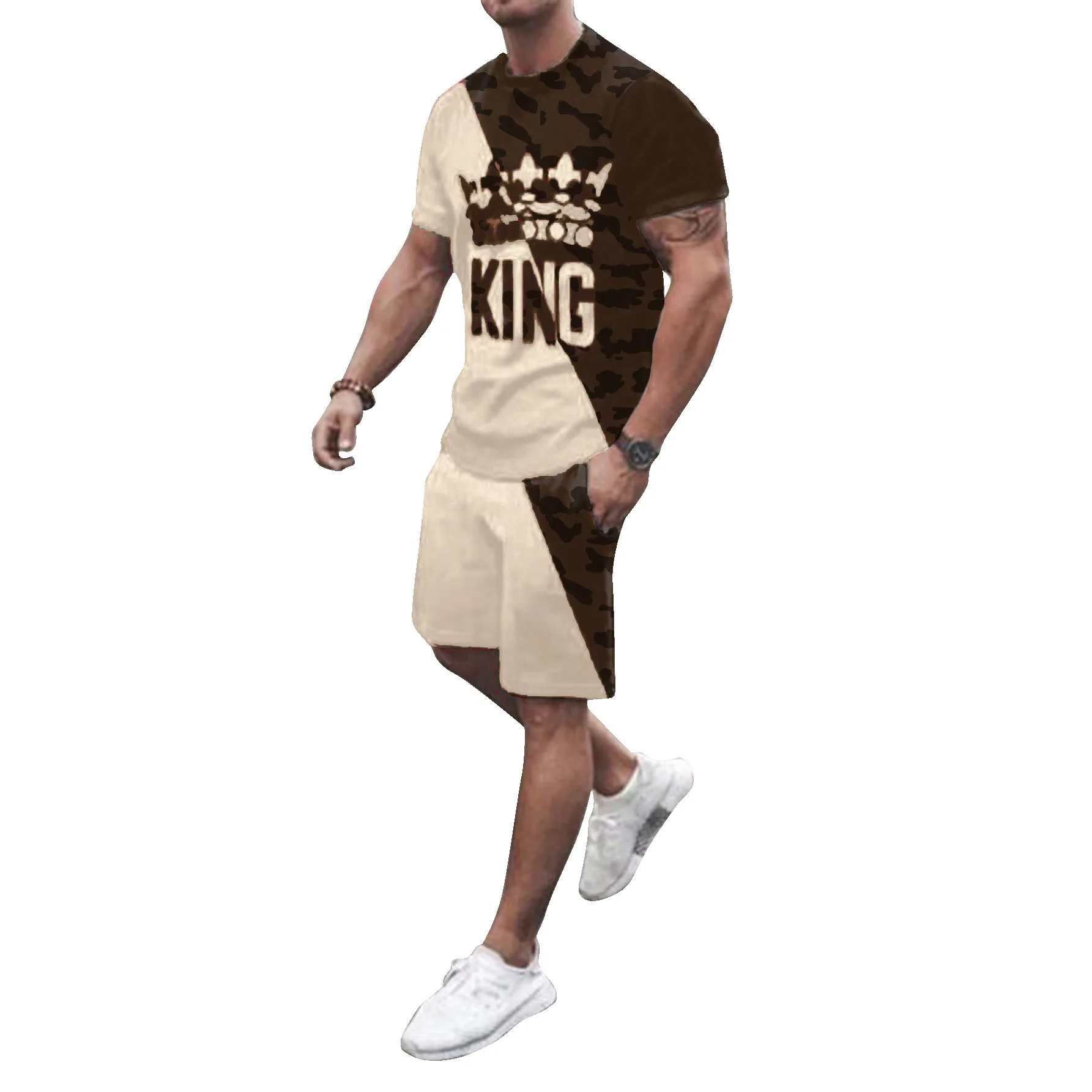 Summer Mens Tracksuit Casual Sport Suit T-shirt Tracksuit 2 Piece Set Oversized Sportswear Breathable O-neck Street Clothing