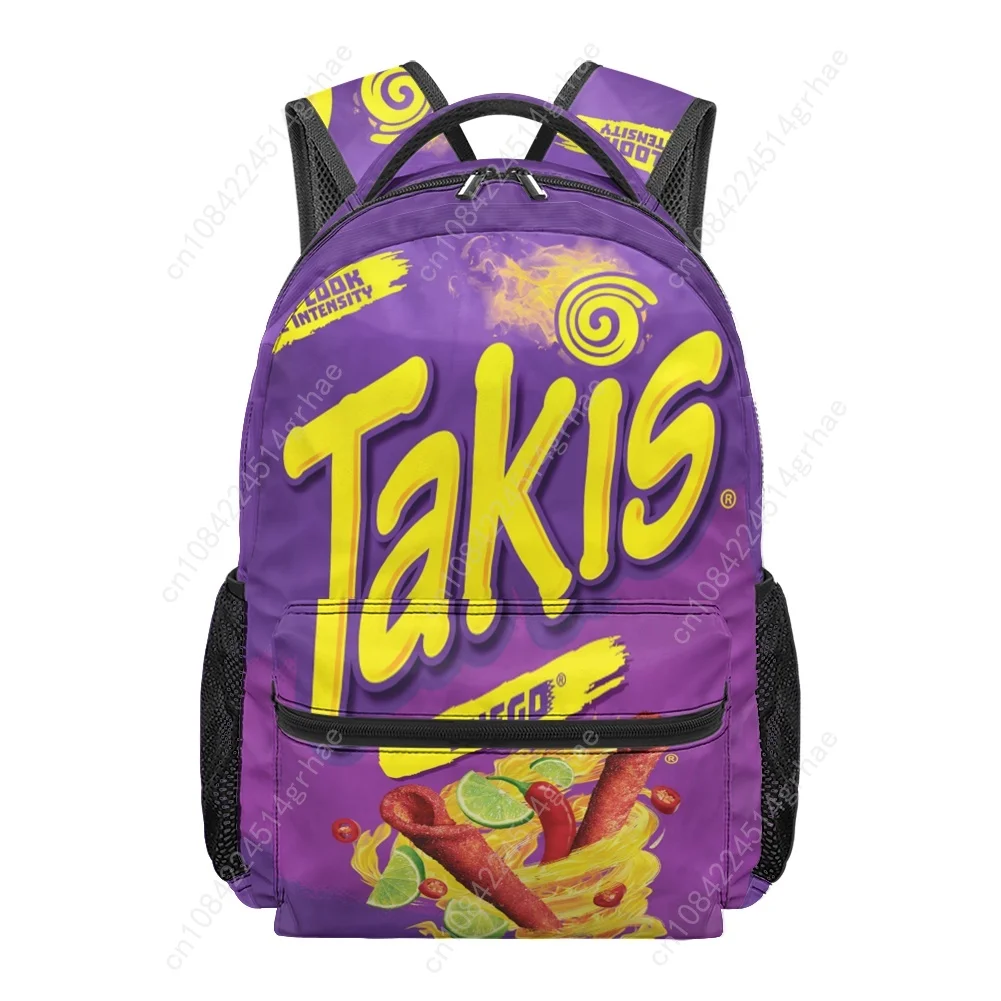 Фото Рюкзак для студентов с принтом мексиканских закусок TAKIS, подходит для путешествий и кемпинга, легкий и легко чистится. №2