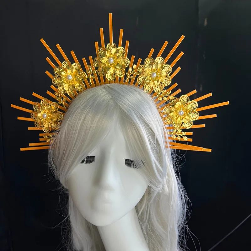 Головной убор с золотым ореолом в стиле бохо, свадебная корона с шипами, головной убор с эффектом загара, аксессуары для косплея