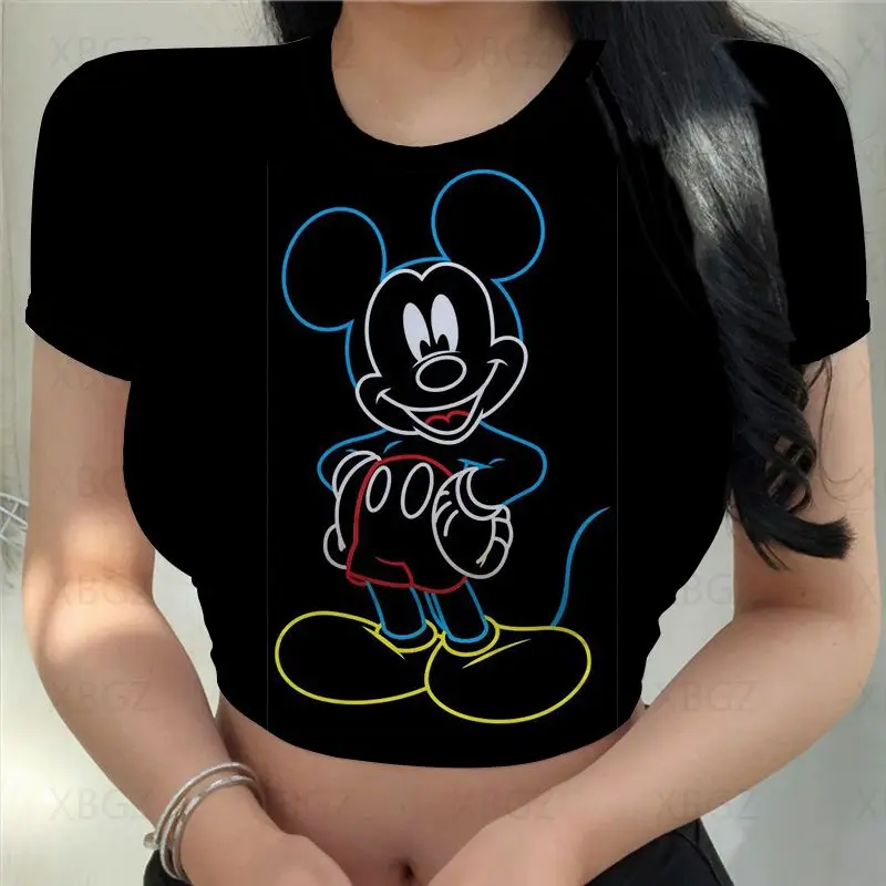 Модные женские блузки Минни Маус 2022 укороченный топ для вечерние приталенная