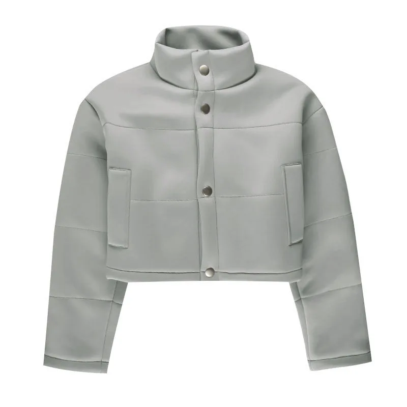 2023 Women's New Autumn and Winter Retro Short Paragraph High Stand-up Collar Long-sleeved Simple and Versatile Cotton Jacket