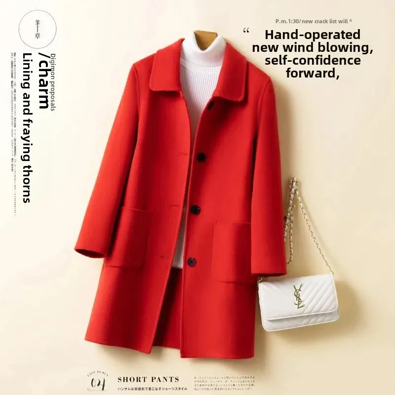 Женская шерстяная куртка средней длины Свободное пальто в Корейском стиле с