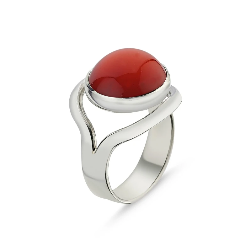 

Silver 925 Sterling Coral Stone Handwork Ring