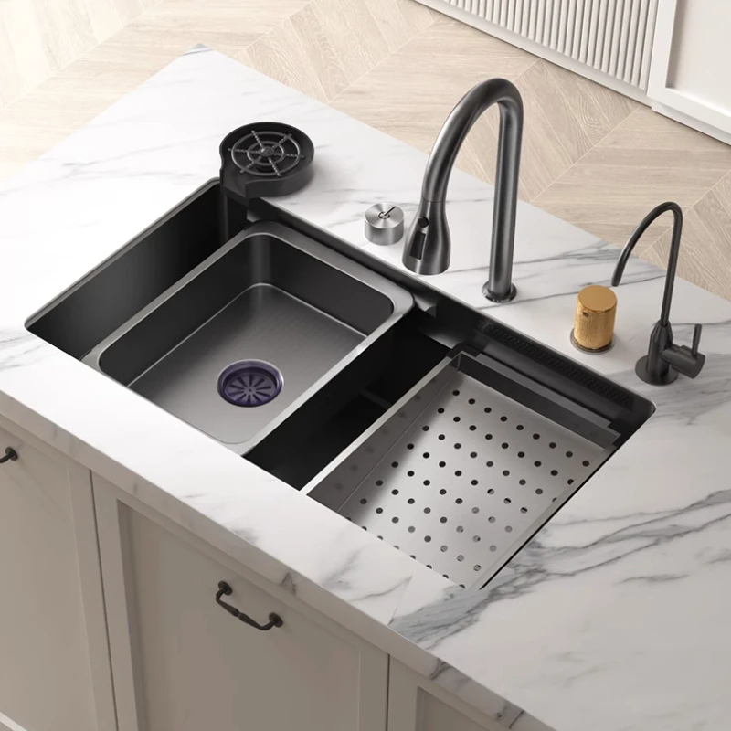 

304 stainless steel Kitchen Nano Vegetable washing basin Pure handmade Waterfall Large single sink Household Dishwashing Sink