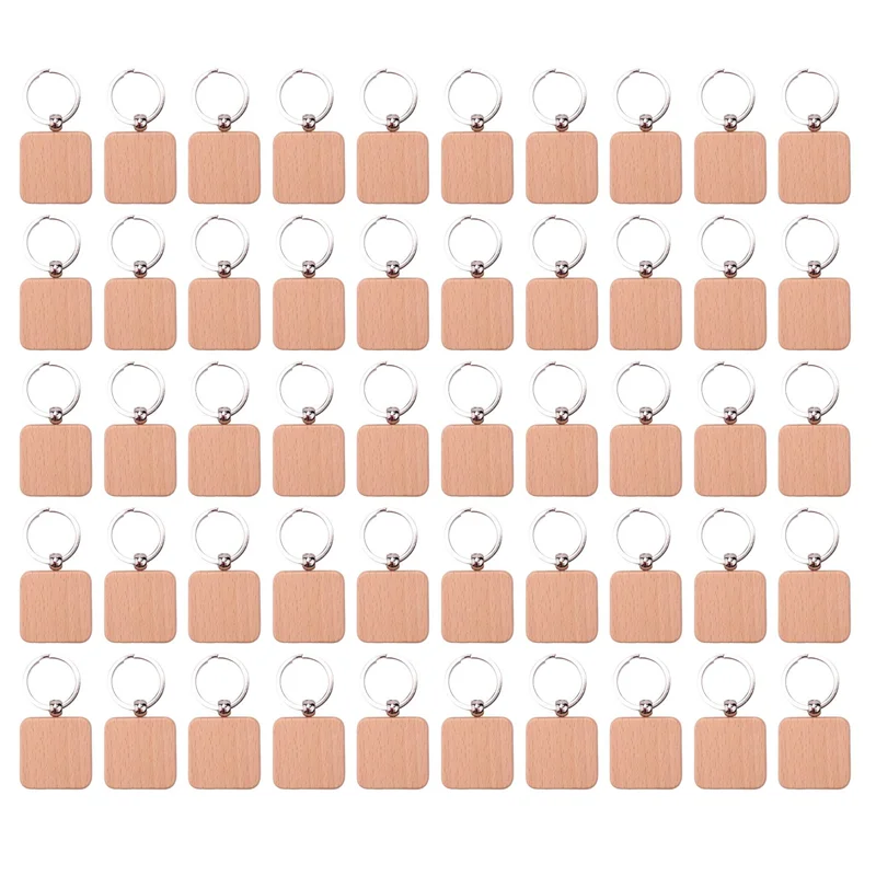 

50 шт., деревянные резные кольца для ключей, 40 х40 мм