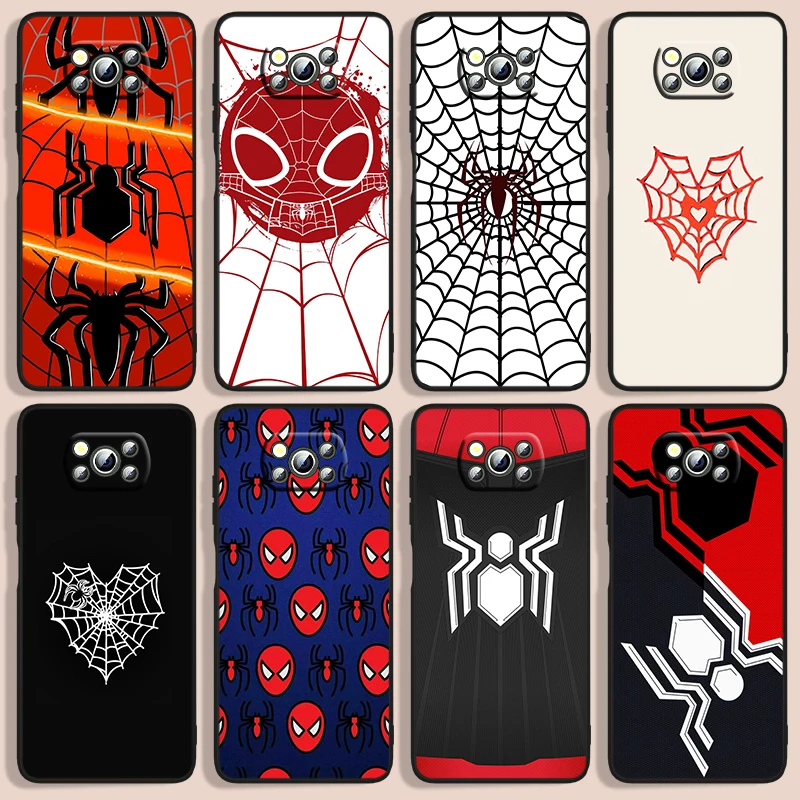

Marvel Spiderman Art Logo Phone Case For Xiaomi Poco F1 X2 F2 X3 C3 M3 F3 X4 M4 F4 Pro 5G 4G NFC GT Black luxury Silicone Back