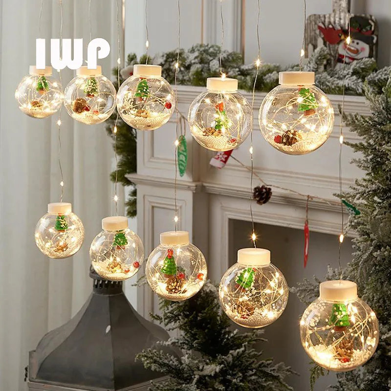 

LED Christmas Santa Claus String Lights Snowman Tree Gift Wishing Ball Home Shop Window Decoration Curtain Lamp