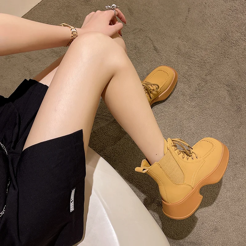 

Новинка осени 2022, модные короткие ботинки OKKDEY в британском стиле с квадратным носком, универсальные укороченные ботинки на толстой подошве ...