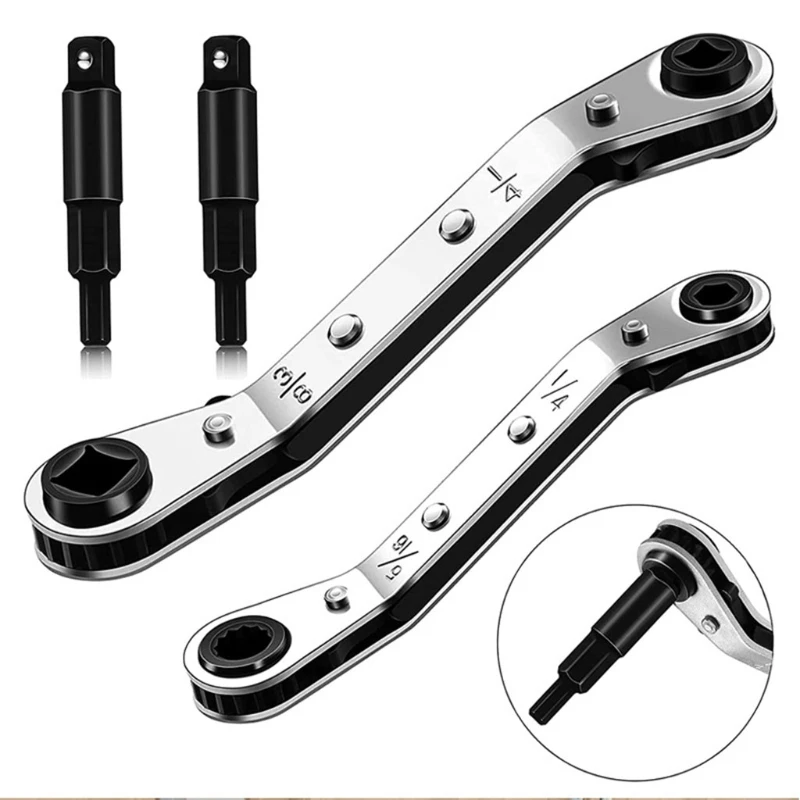 

Metal Ratchet Wrench HVAC Service Wrench w w/o Hexagon Bit Adapter Kit for Air Conditioner Refrigeration Equipment Dropshipping