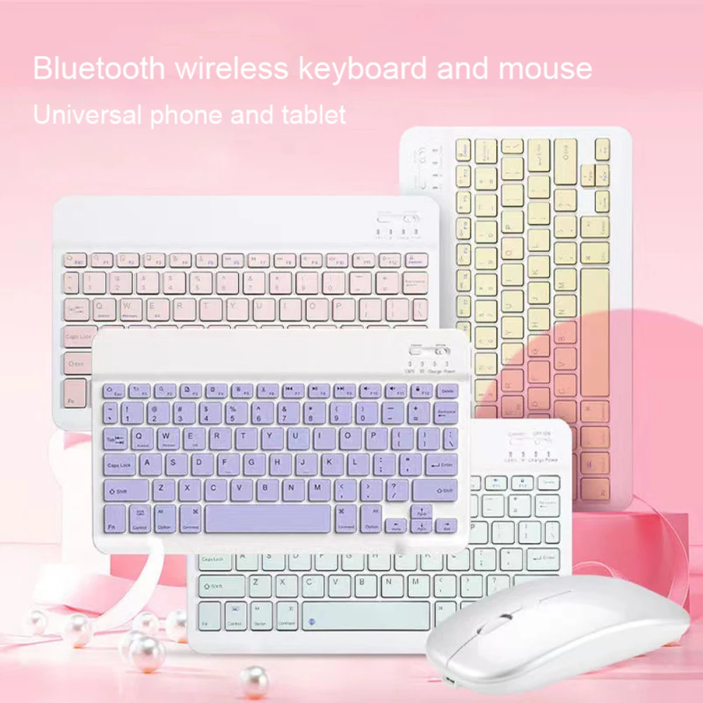 

Cute Keyboard And Mouse Set Wireless For Girls IPad Samsung Xiaomi Huawei Ultra Thin Bluetooth Keyboard And Mouse For Laptop PC