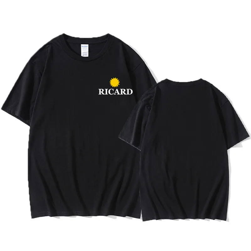 

Футболка Ricard в американском ретро стиле мужская, брендовая тенниска с коротким рукавом, модная уличная одежда в стиле хип-хоп, рок, уличная о...