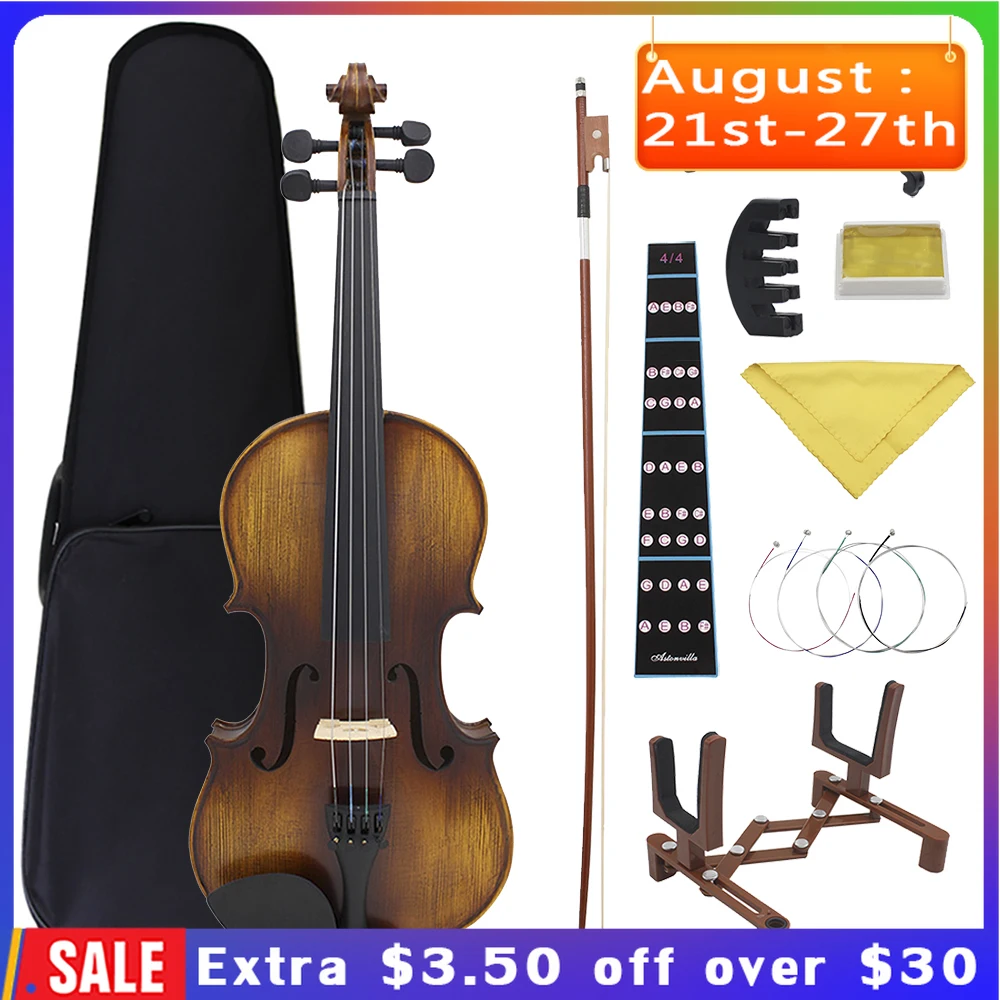 

Violin 4/4 Acoustic Retro Color Solid Wood Violin Spruce Maple Fiddle Stringed Instrument Beginner With Bow Case Stand Strings